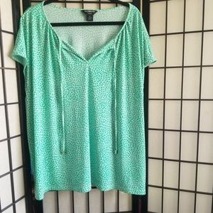 Liz Claiborne 3x teal short sleeve tie bust blouse